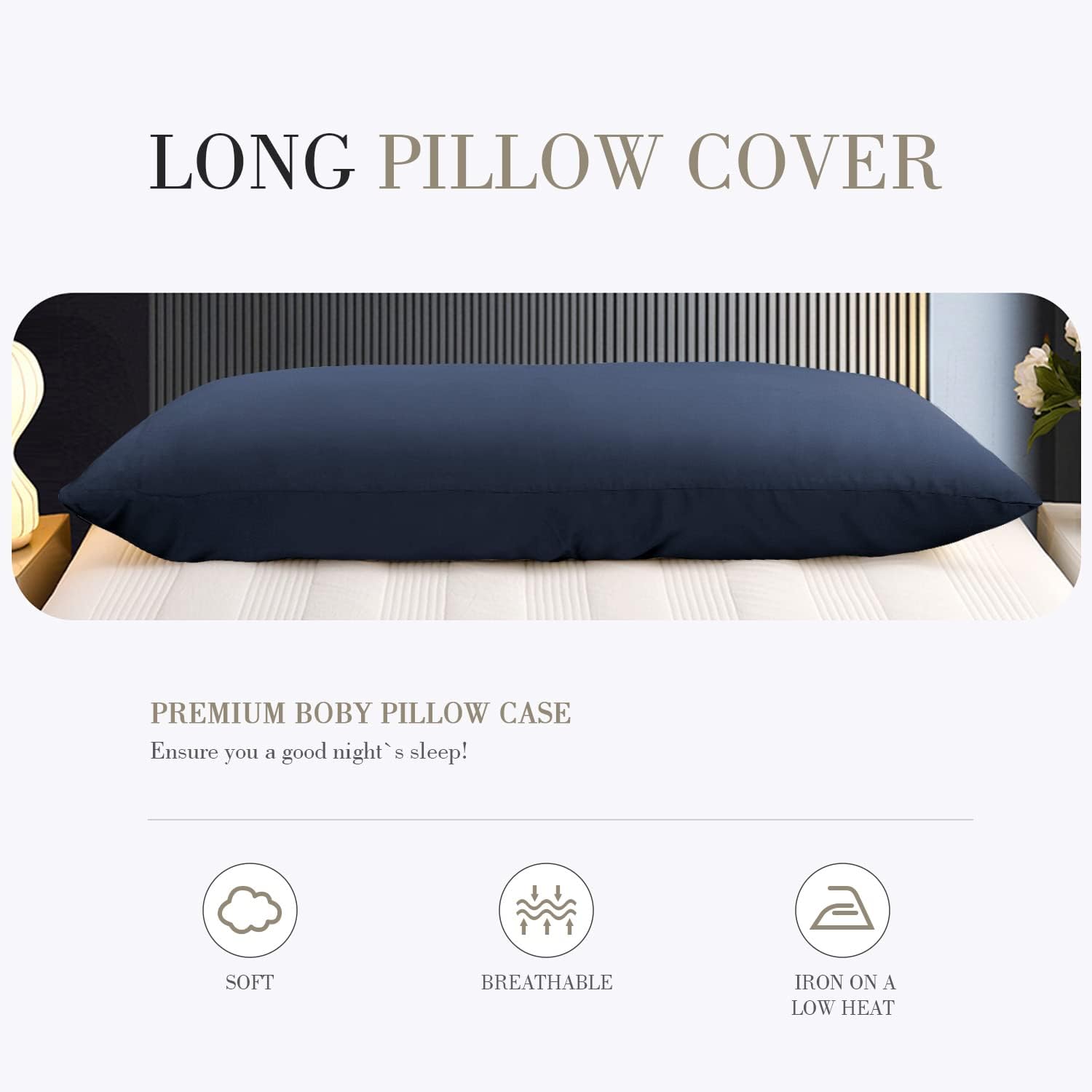WishSmile Body Cooling Pillowcase Long Pillow Case Breathable Cool Silky Soft Rayon Derived from Bamboo Fabric, Hair and Skin Friendly, Navy…