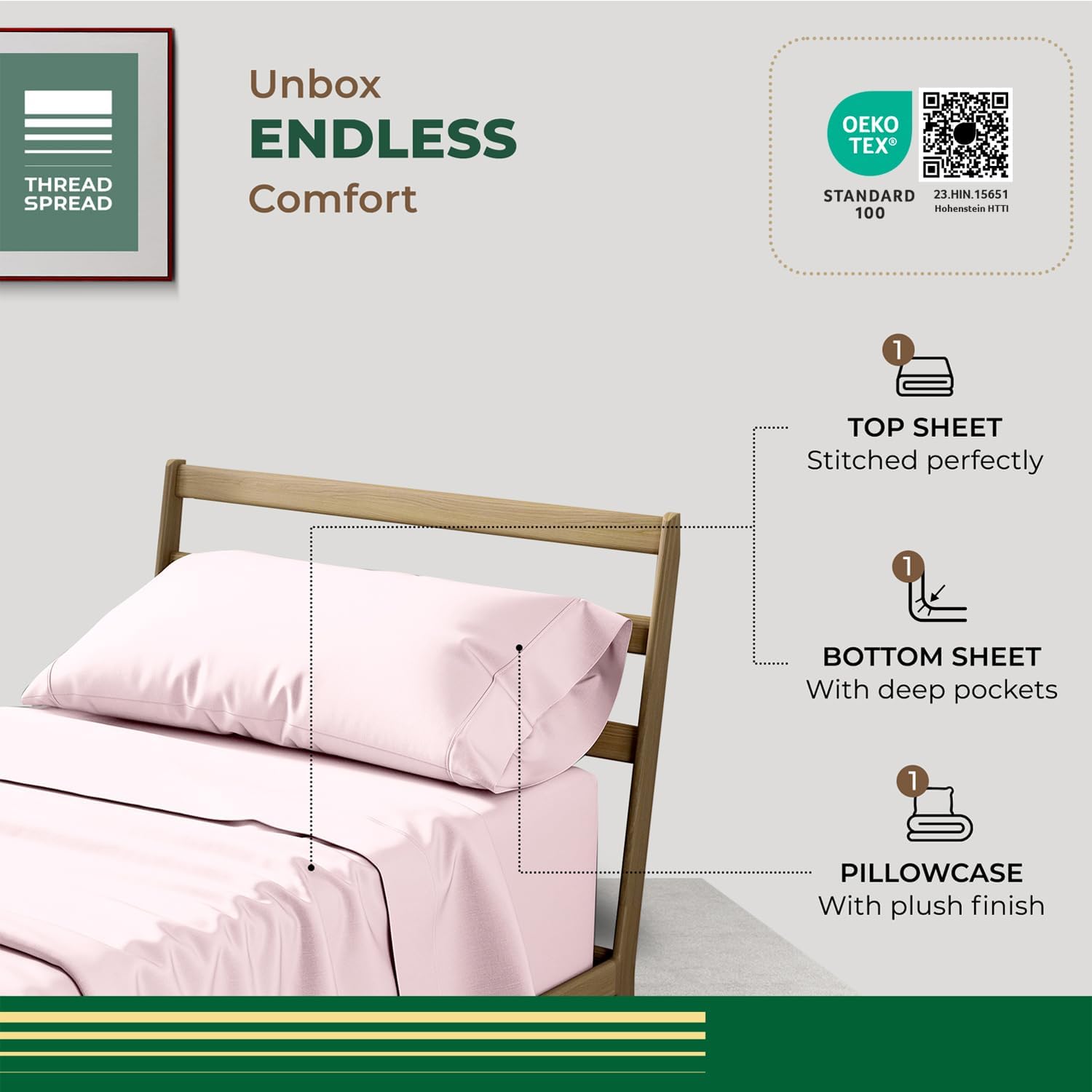THREAD SPREAD 100% Organic Cotton Sheets Twin Size - 3 PC Organic Cotton Twin Size Percale Weave Sheet Set, Soft, Cooling, Crisp &…
