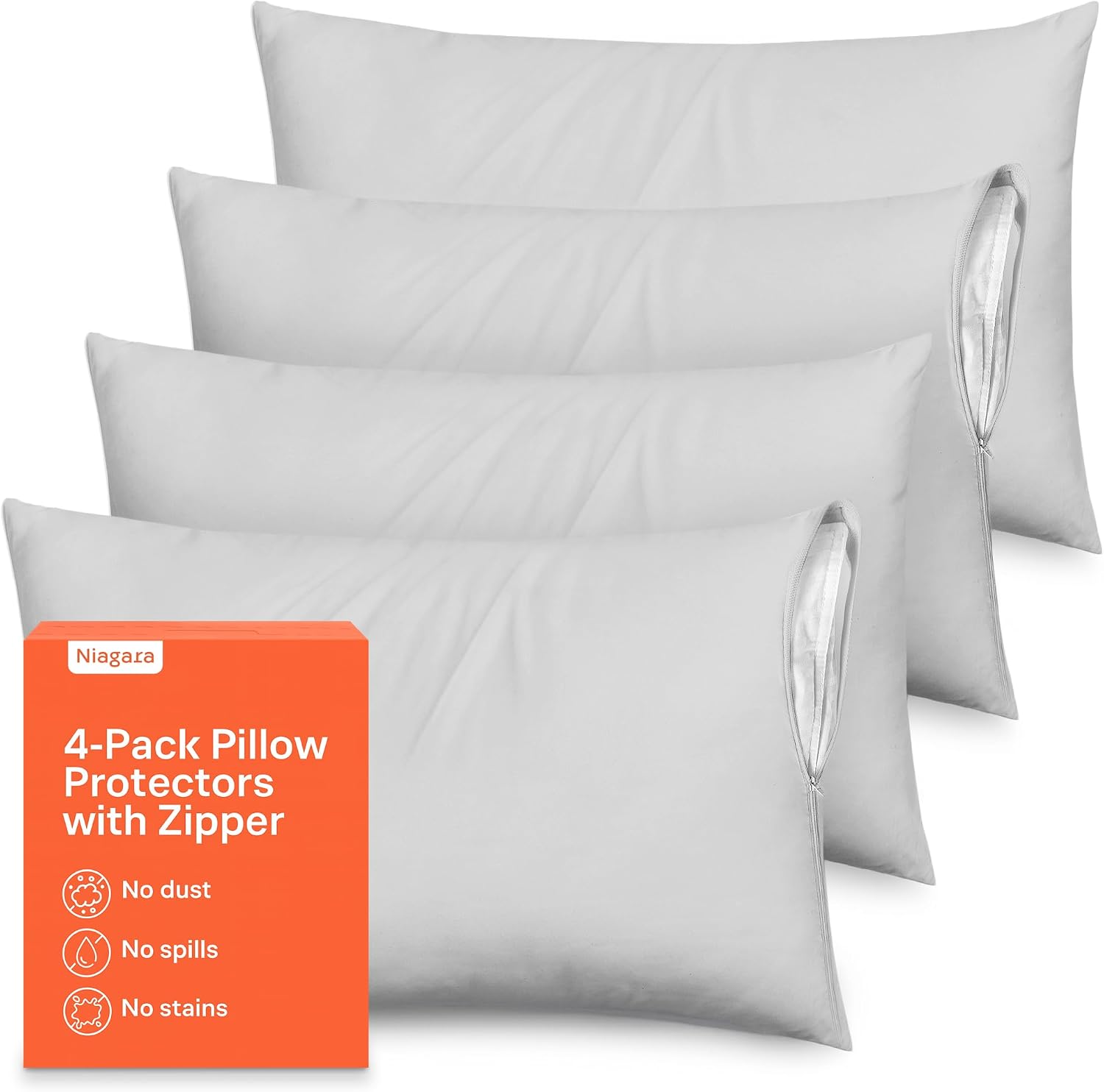 Ultra Soft Pillow Protectors with Zipper Standard Size - Set of 4 Breathable Pillow Covers - 100% Protection Against Stains, Dust & Dirt…
