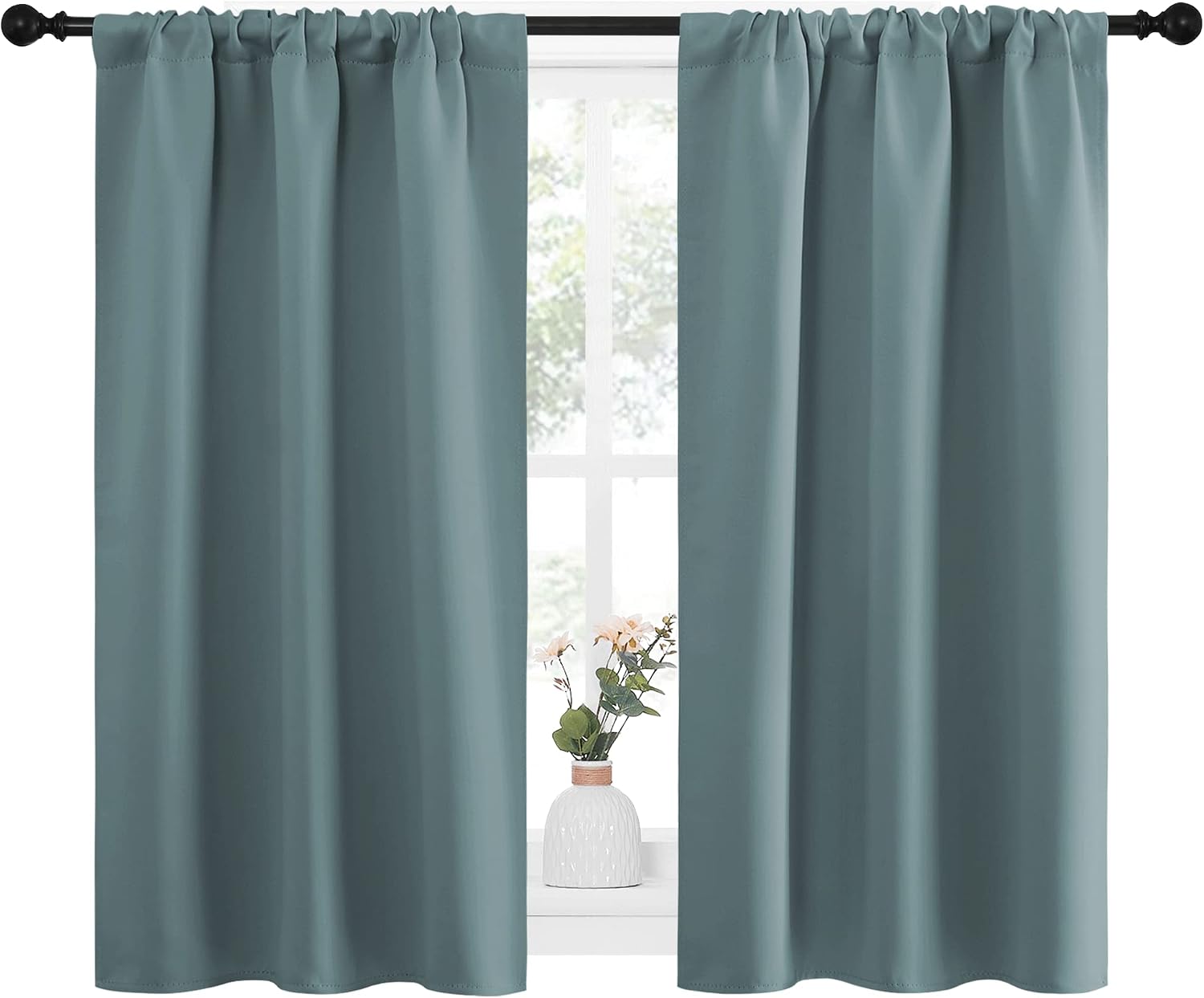 NICETOWN Greyish Blue Blackout Curtains Panels for Window, Thermal Insulated Rod Pocket Blackout Drapes/Draperies for Living Room (2…