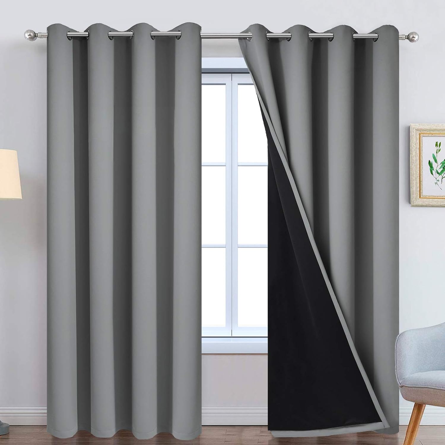 Yakamok 100% Blackout Curtains 84 Inches Long, 2 Thick Layers Heat and Full Light Blocking Soft Thermal Insulated Drapes for Bedroom(52" Wi…