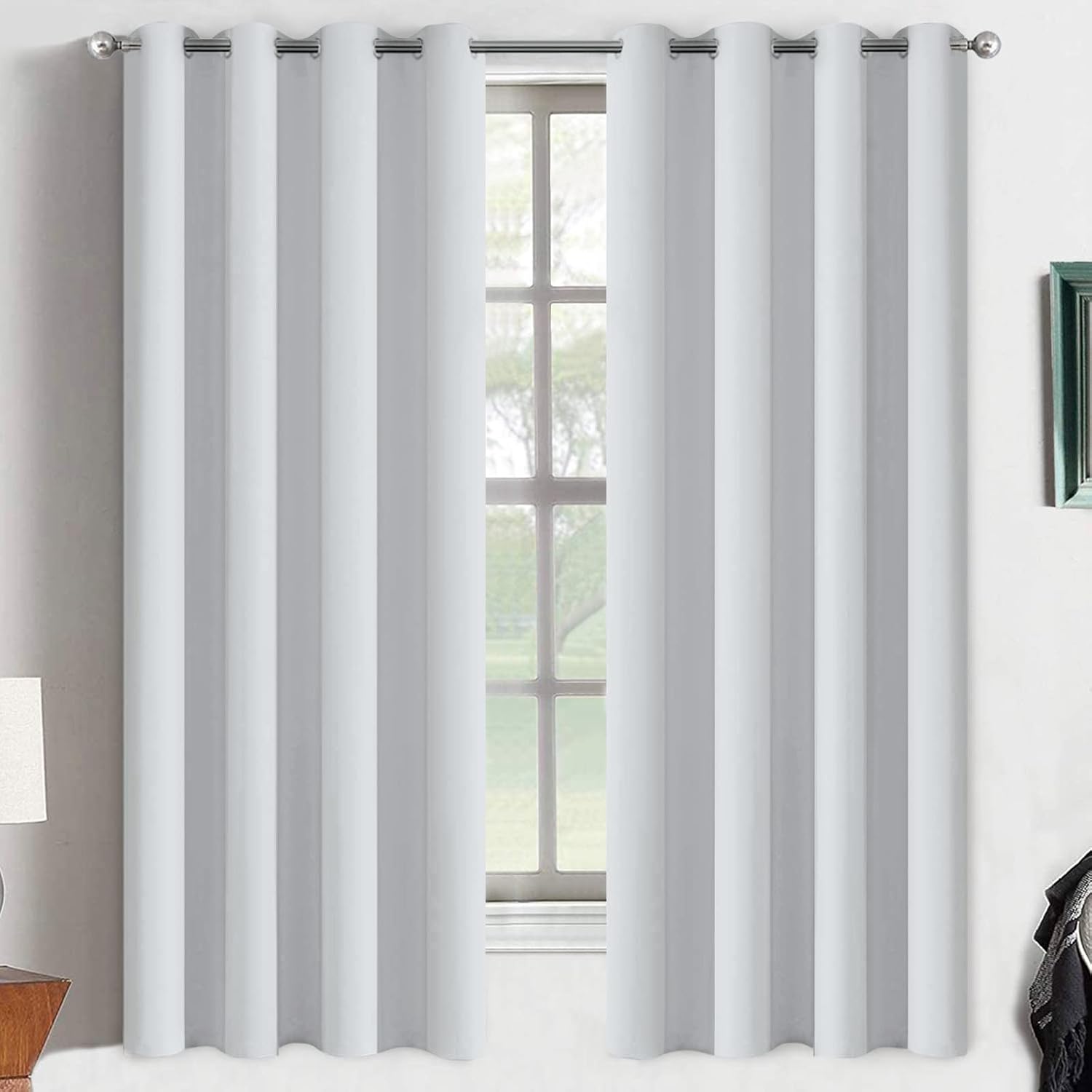 Yakamok Room Darkening Thermal Insulated Grommet Small Curtain Bonus 2 Tie Backs Included, Set of 2, Greyish White,52" Wide x 63" Long