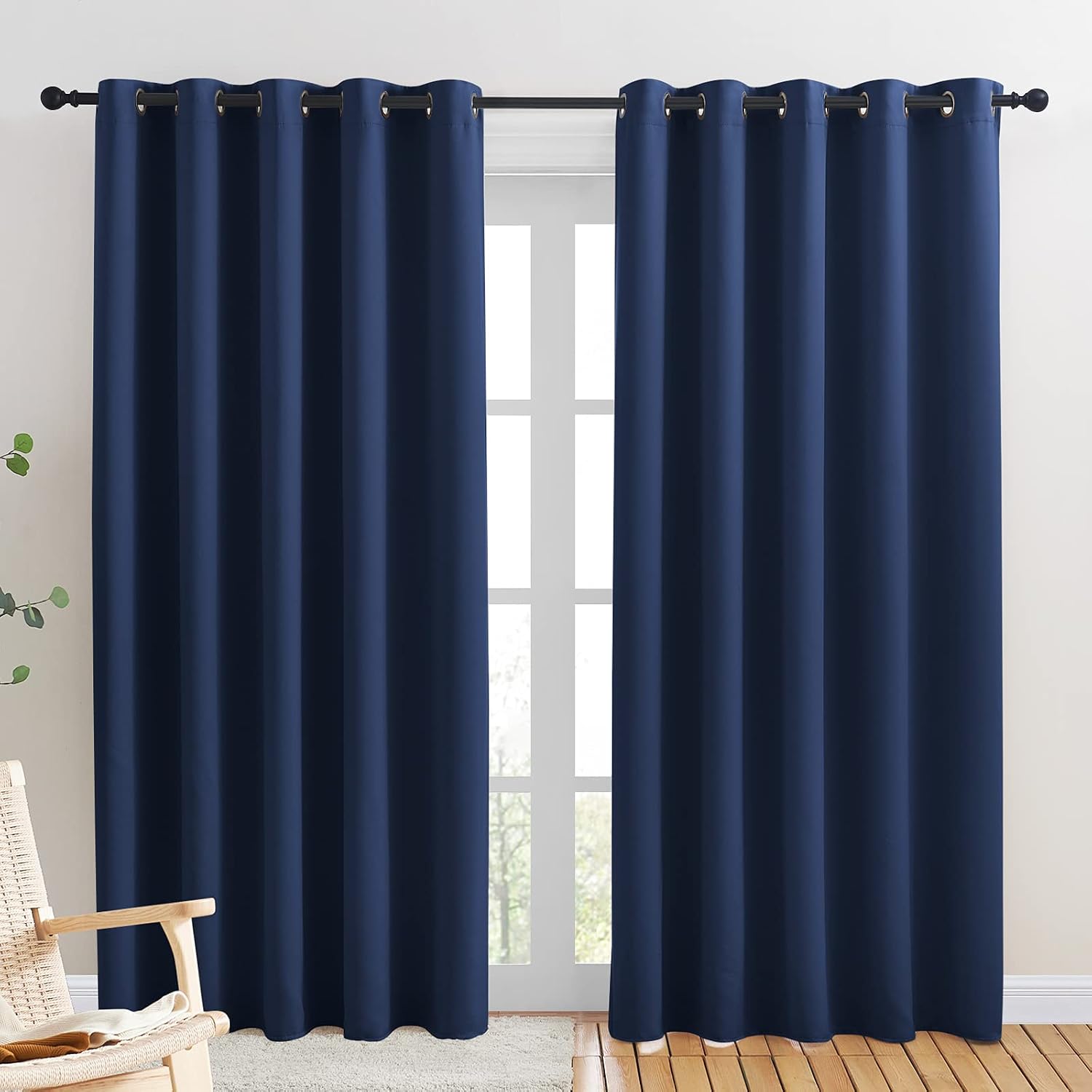 NICETOWN Blackout Curtain Panels, Window Treatment Energy Saving Thermal Insulated Solid Grommet Blackout Drapes/Draperies (Navy, 1 Pair…