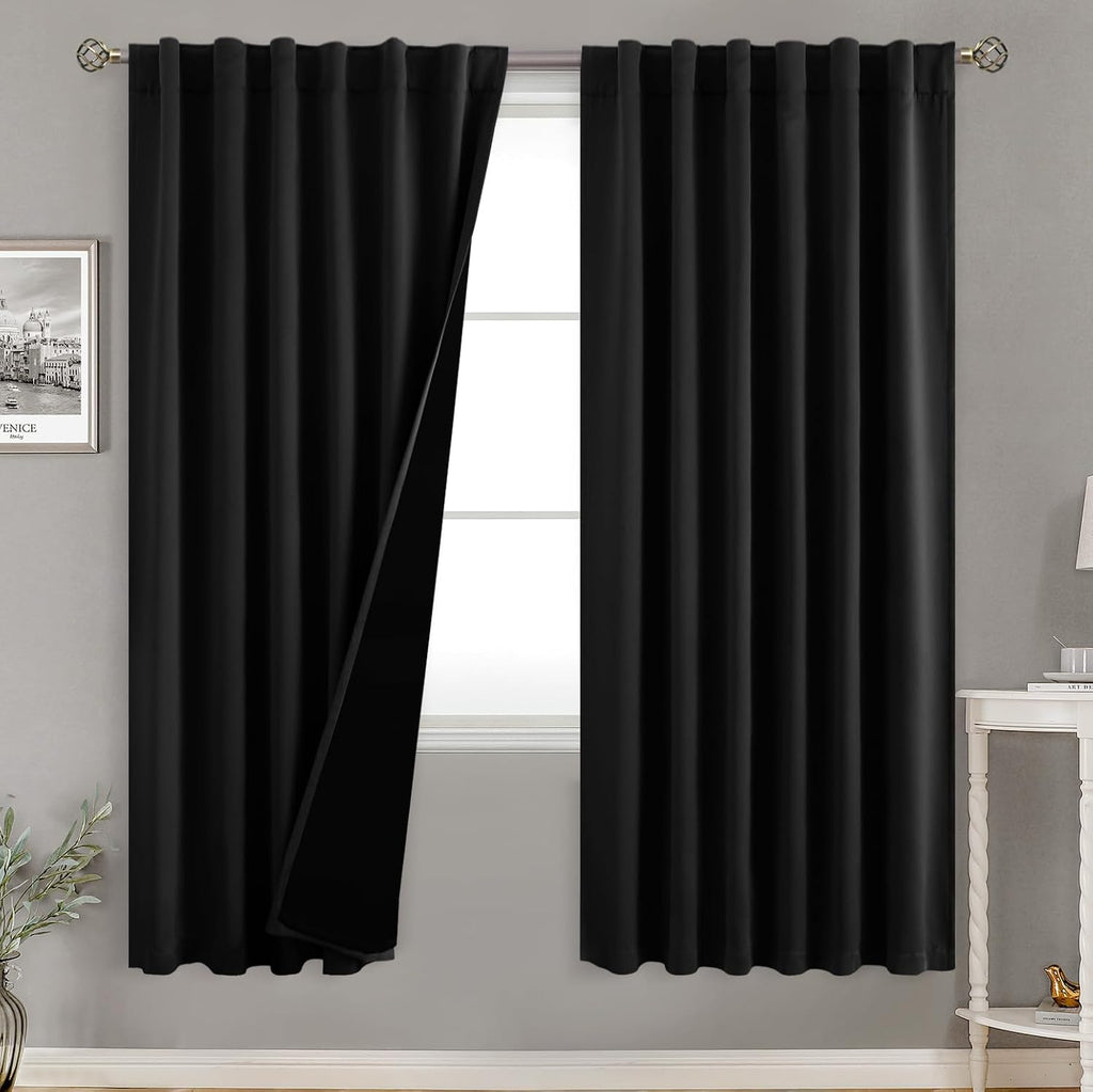 BGment Full Blackout Curtains with Liner Thermal Curtains 72 Inches Long, Rod Pocket and Back Tab Double Layer Black Out Privacy Curtains…