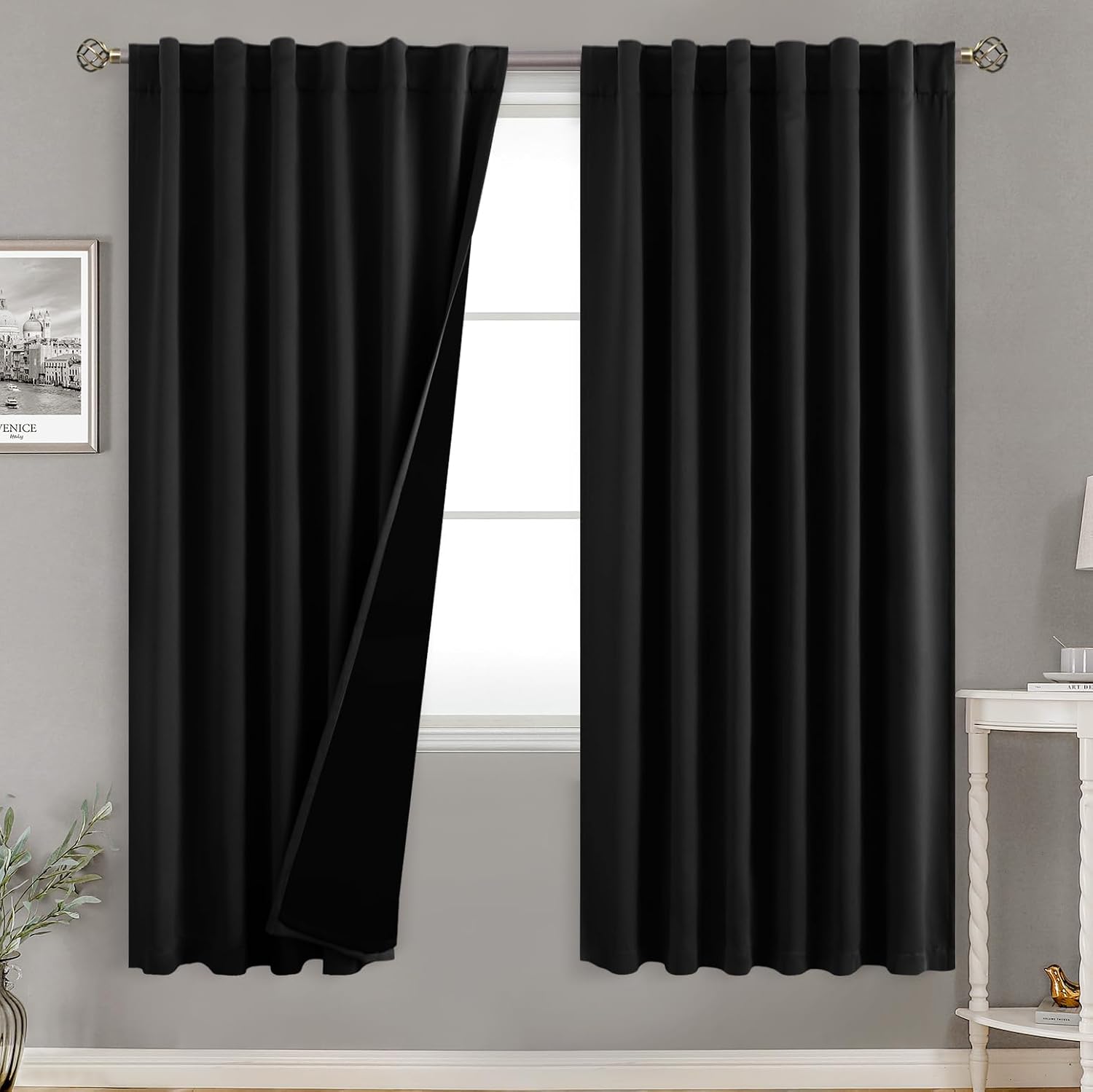 BGment Full Blackout Curtains with Liner Thermal Curtains 72 Inches Long, Rod Pocket and Back Tab Double Layer Black Out Privacy Curtains…