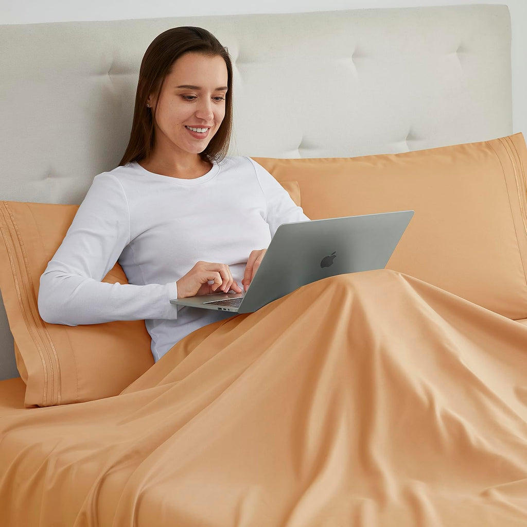 Nestl Orange Pillow Cases - Soft Queen Size Set of 2, 1800 Microfiber, Envelope Closure, 20x30 Inches cotton