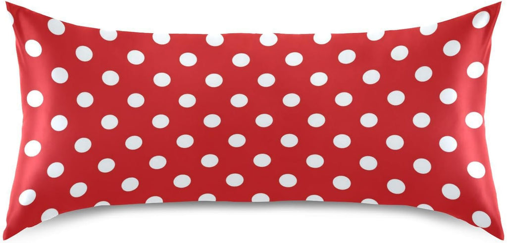 Red Polka Dot Plaid Print Pillow Covers Silk Pillowcase for Hair and Skin Cooling Breathable Soft Satin Pillowcase King Size Pillow Case…
