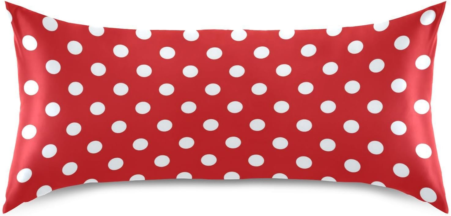 Red Polka Dot Plaid Print Pillow Covers Silk Pillowcase for Hair and Skin Cooling Breathable Soft Satin Pillowcase King Size Pillow Case…