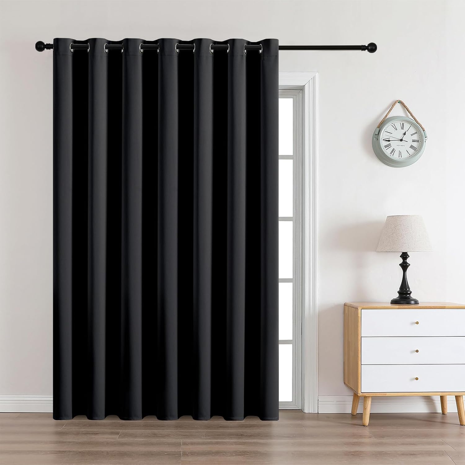 CUCRAF Custom Black Blackout Curtains 1 Panel Set, Thermal Insulated Grommet Room Darkening Curtain for Living Room Bedroom, Light…