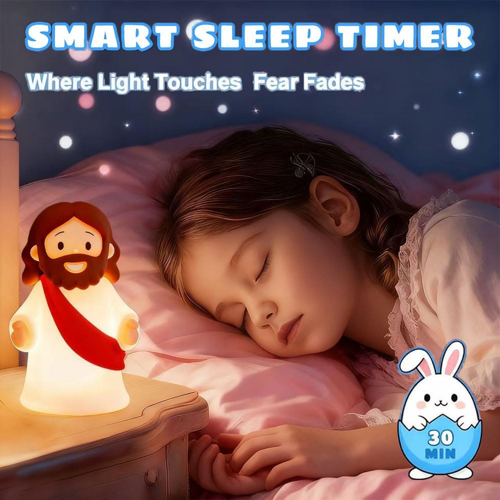 Jesus Night Light Rechargeable Bedside Night Light Dimmable Silicone LED Light Ideal for Religious Gatherings, Gifts for Sunday School…