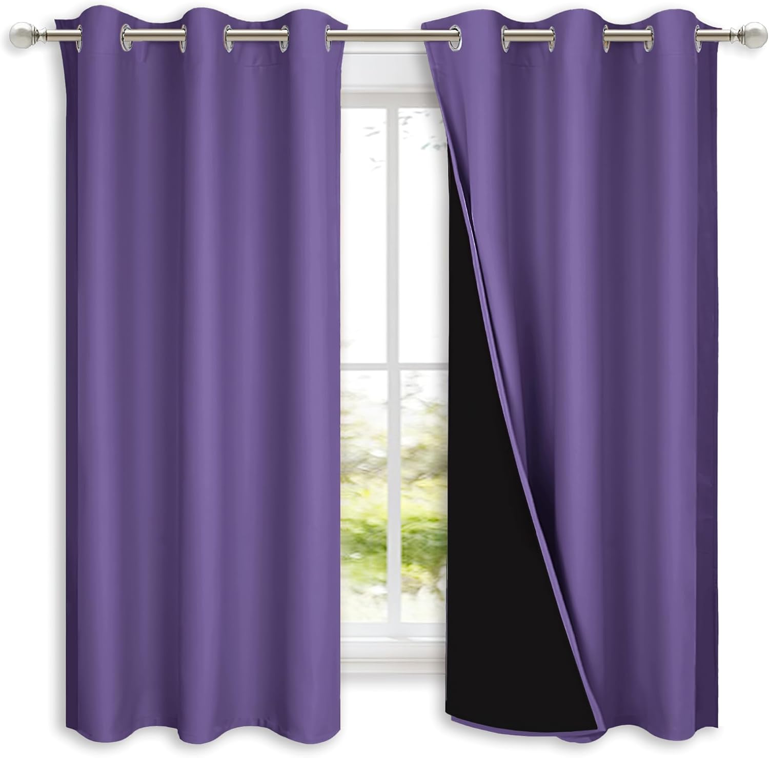 Nicetown 100% Blackout Curtains with Black Liners, Solid Thermal Insulated Full Blackout 2-Layer Lined Drapes, Energy Efficiency Window Dra…