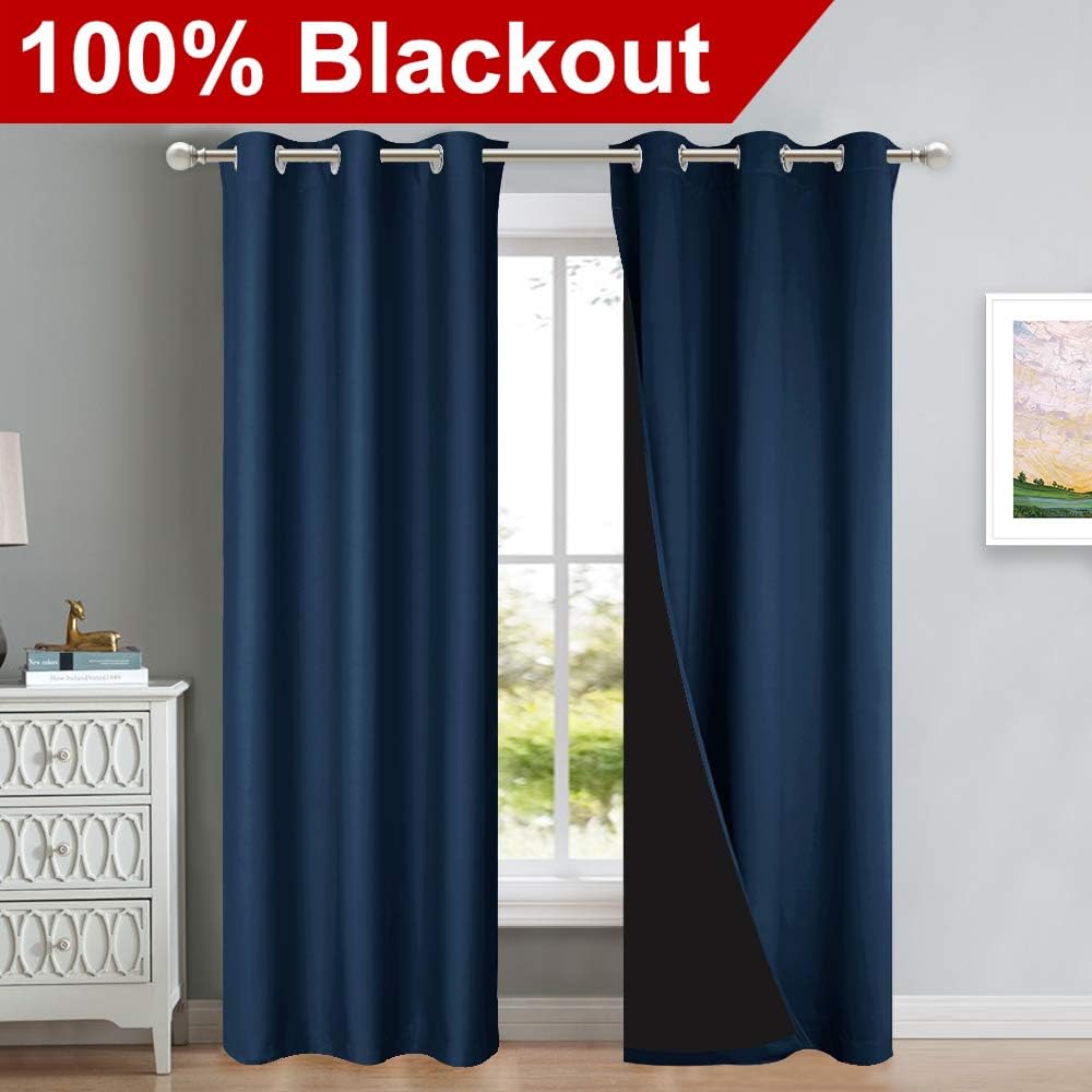 Nicetown Complete 100% Blackout Curtain Set, Thermal Insulated & Energy Efficiency Window Draperies for Guest Room, Full Shading Panels for…