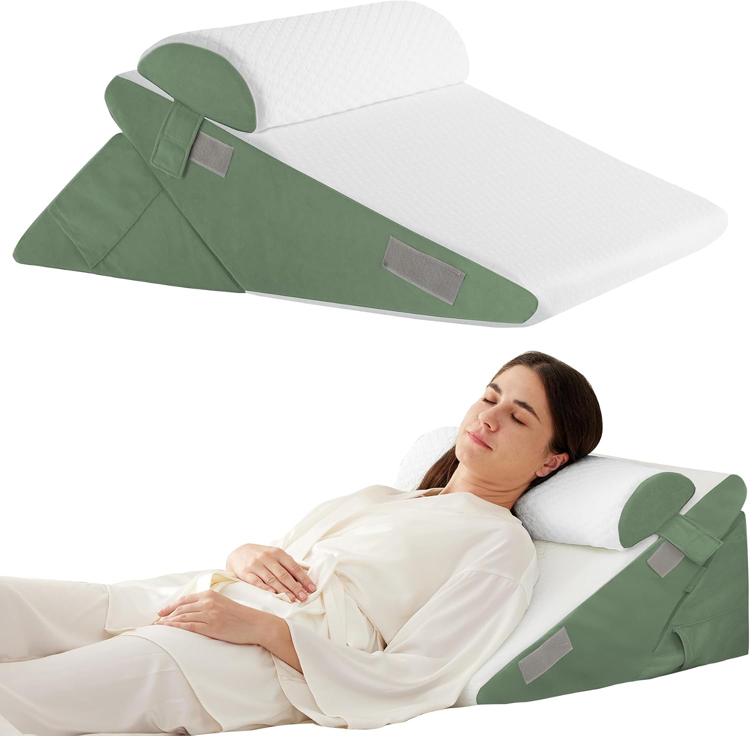 Ruqmuis 3PCS Wedge Pillow Set for After Surgery, Adjustable 9&12 Inch Bed Wedge Pillow for Sleeping, Incline Pillow Wedge for Headboard, Po…