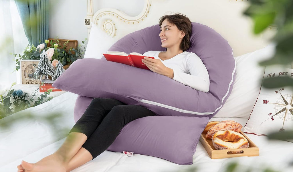 Meiz U Shaped Pregnancy Pillows for Sleeping, 65" Maternity Pillow for Full Body Support, Cooling Pregnancy Pillow with Jersey Cover, Purpl…