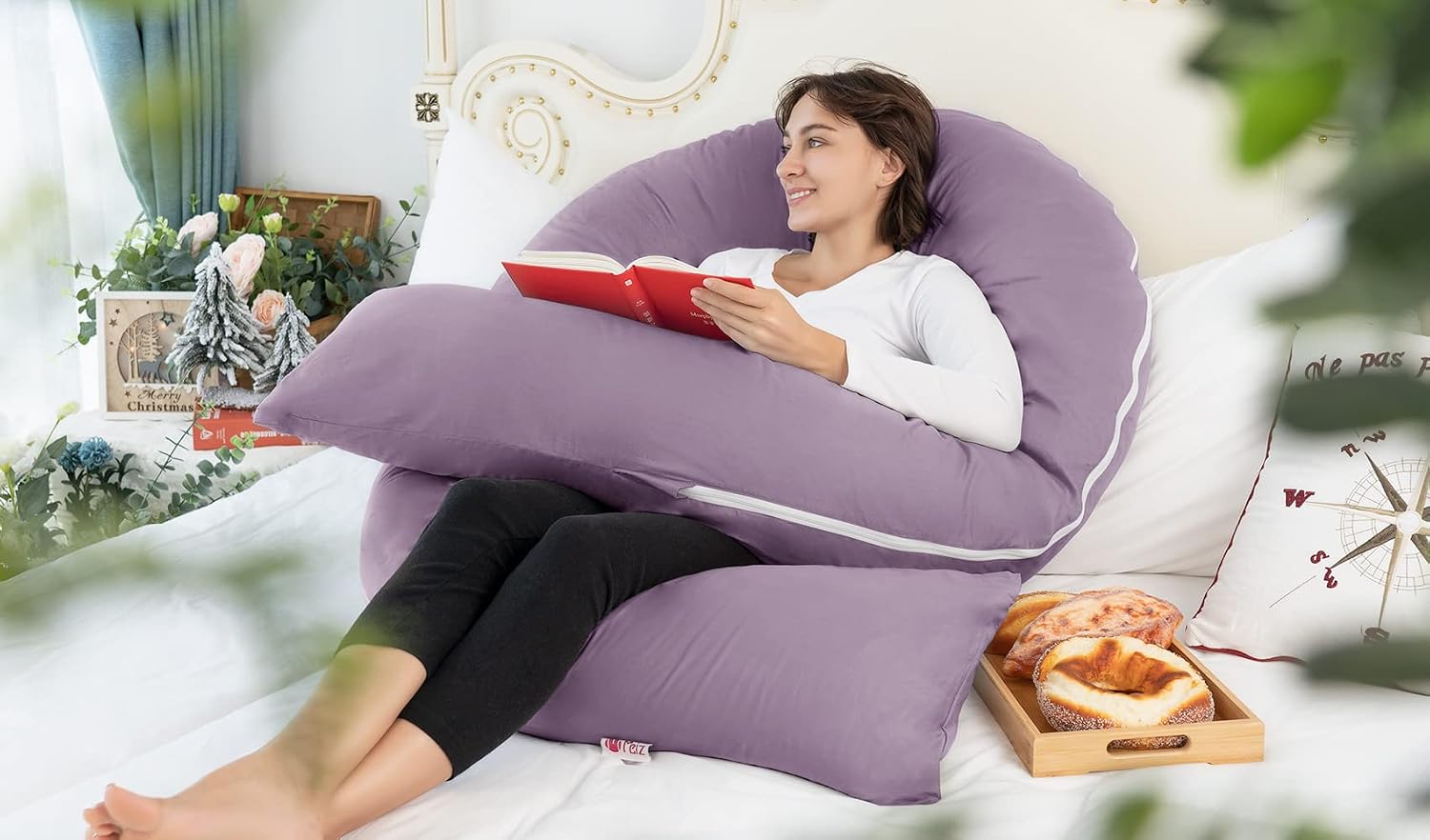 Meiz U Shaped Pregnancy Pillows for Sleeping, 65" Maternity Pillow for Full Body Support, Cooling Pregnancy Pillow with Jersey Cover, Purpl…
