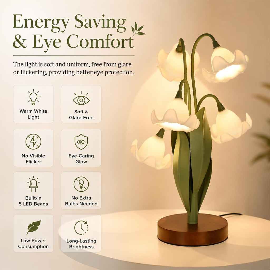 Flower Table Lamp for Bedroom, Cute Reading Light with 5 White Magnolia Flower of The Valley, Desk Lamp Bedside Lamps for Nightstands…