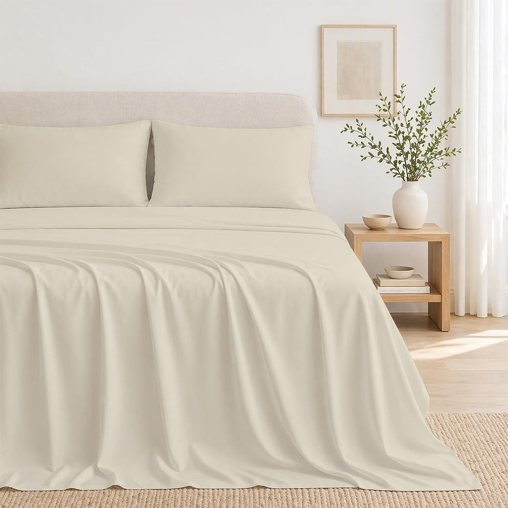 THREAD SPREAD Egyptian Cotton Sheets Full Size – 300 Series 16" Deep Pocket 100% Cotton Full Size Sheets Set (4 PC, Ivory), Soft…
