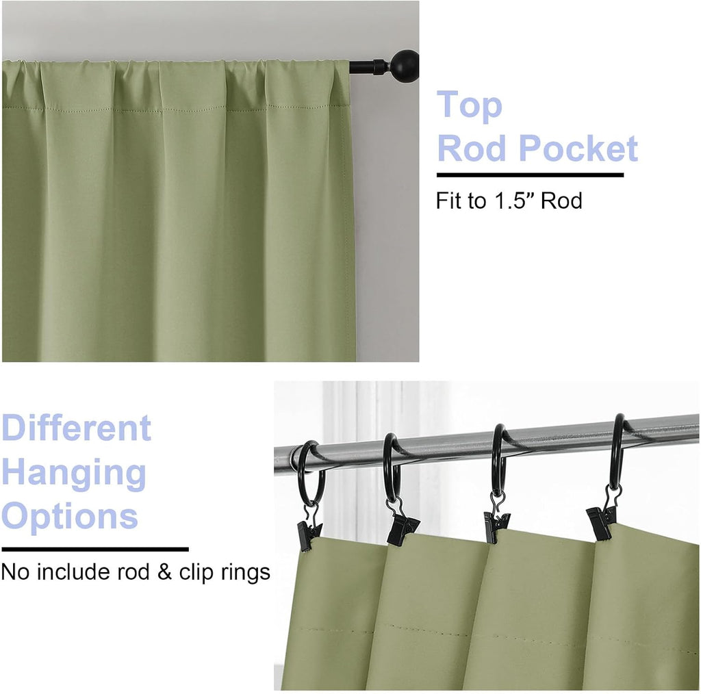 Simplebrand Ava Sage Green Blackout Curtains for Bedroom 96 Inches Long 2 Panels, Solid Thermal Insulated, Energy Saving Living Room Window…