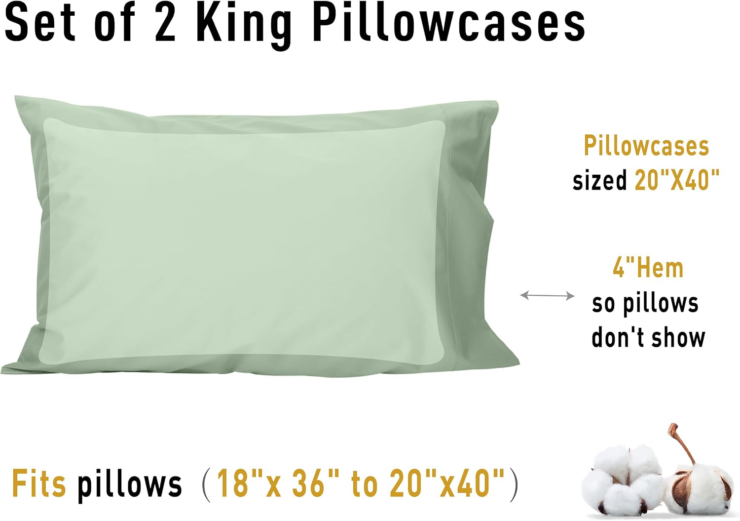 Sunflower King Pillowcases Set of 2, 100% Cotton King Size Pillow Cases 2, 20×40 inches Swamp, Soft and Breathable