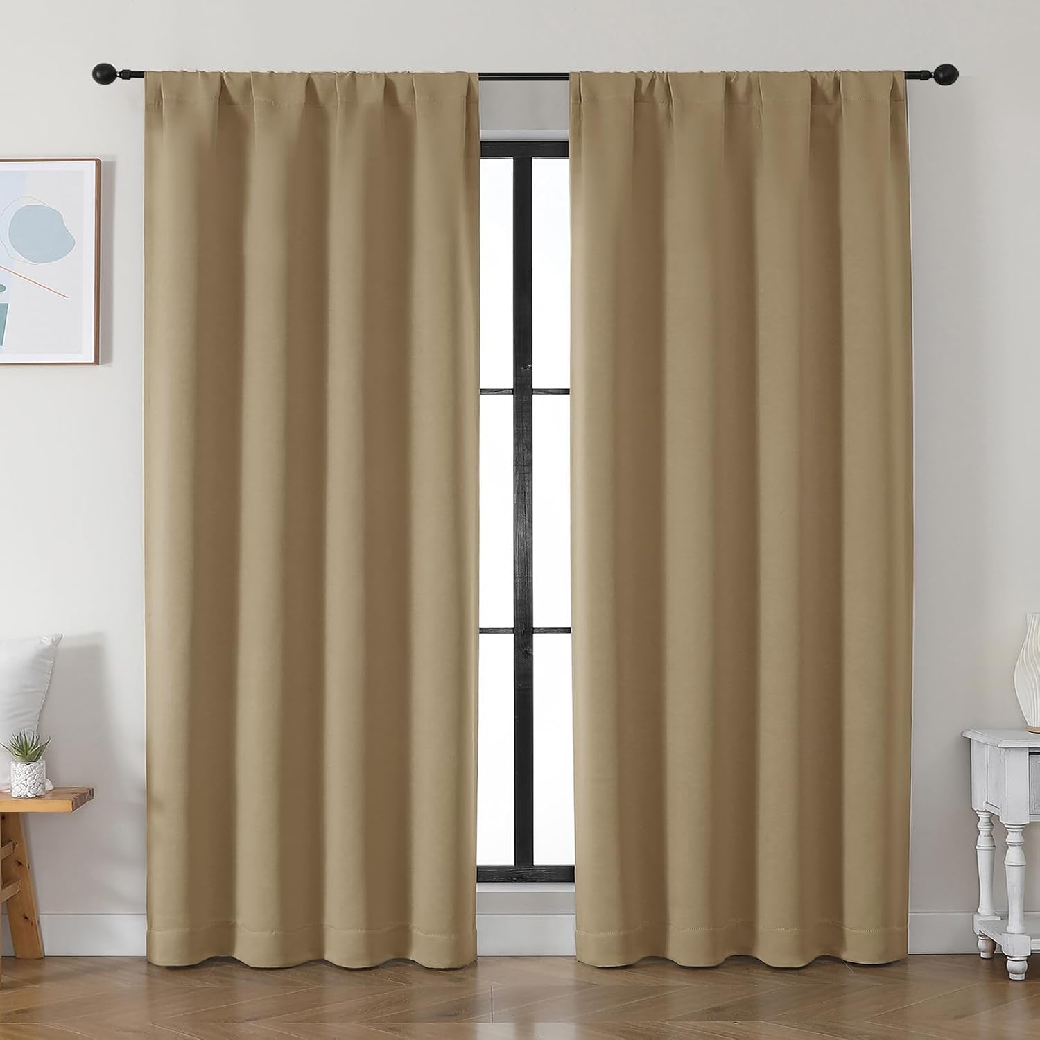 Simplebrand Ava Taupe Blackout Curtains for Bedroom 84 Inch Length 2 Panels Set, Solid Thermal Insulated Privacy Living Room Window Treatme…