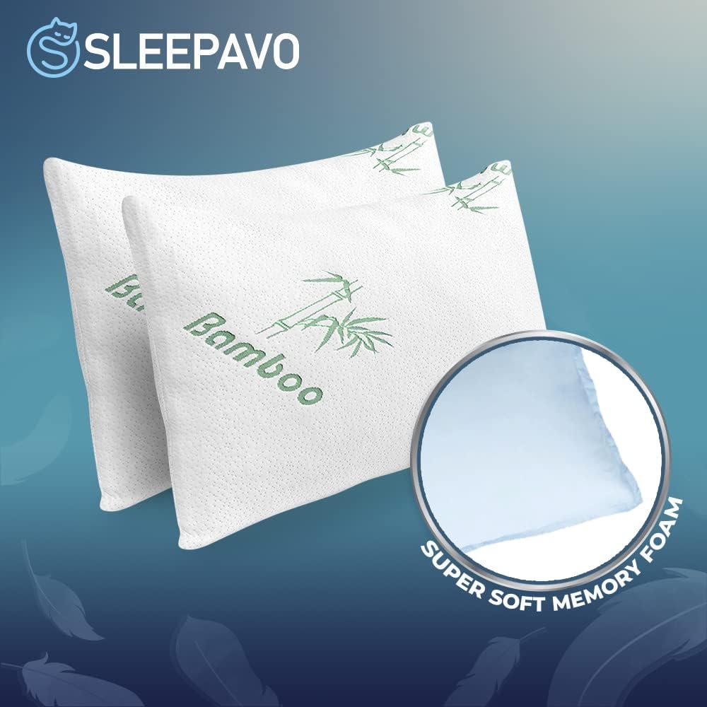 Memory Foam Pillows Queen Size Set of 4 - Cooling Bed Pillows for Sleeping - Back, Stomach, Side Sleeper Firm Pillow - Comfy Cool…