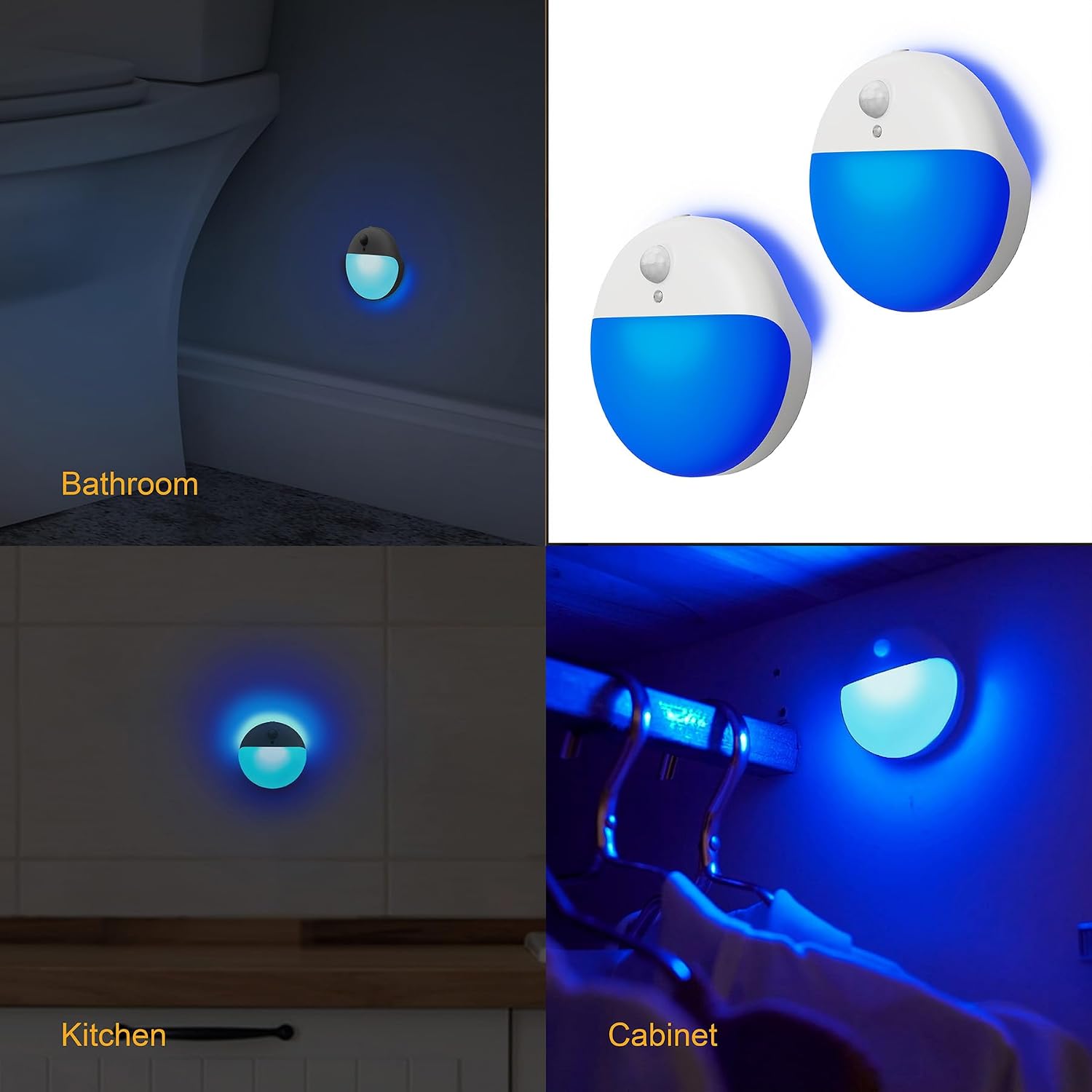 YUNLEX 2 Pack Blue Battery Night Light, Motion Activated Stick on Lights, 2.6" Small Travel Night Light, 3 Light Modes, Very Dim…