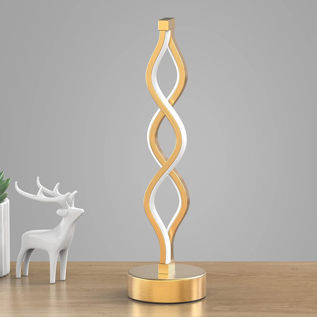 NUÜR Gold Infinity Spiral LED Table Lamp, Lamps for Bedrooms Dimmable Metallic Bedside Lamp with Touch Controller, 3 Colour Temperature…
