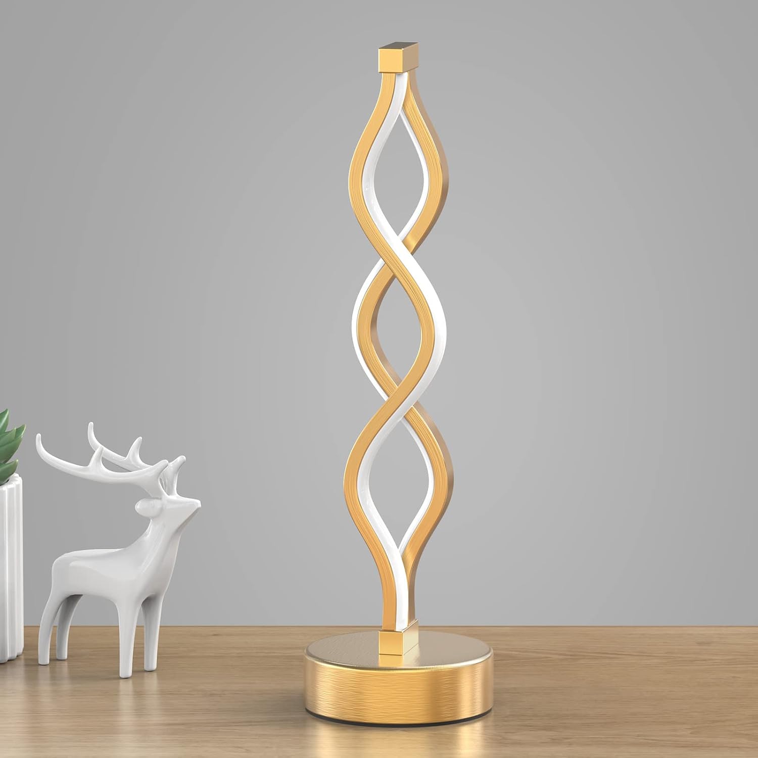 NUÜR Gold Infinity Spiral LED Table Lamp, Lamps for Bedrooms Dimmable Metallic Bedside Lamp with Touch Controller, 3 Colour Temperature…