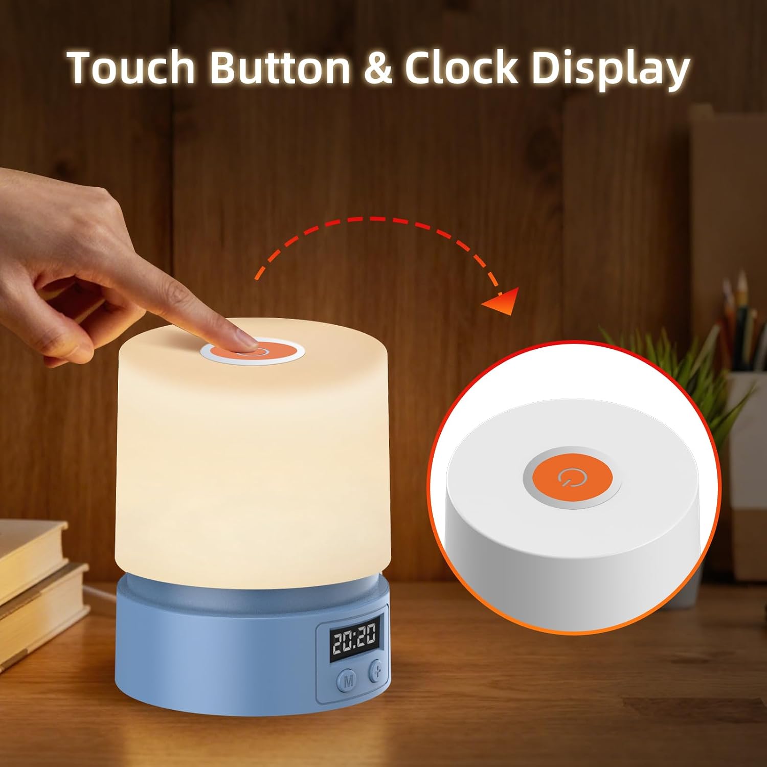 Nursery Night Light with Clock for Kids, Touch Lamp Bedside Desk Lamp, Portable Breastfeeding Night Lamp for Baby, 3 Color Stepless…
