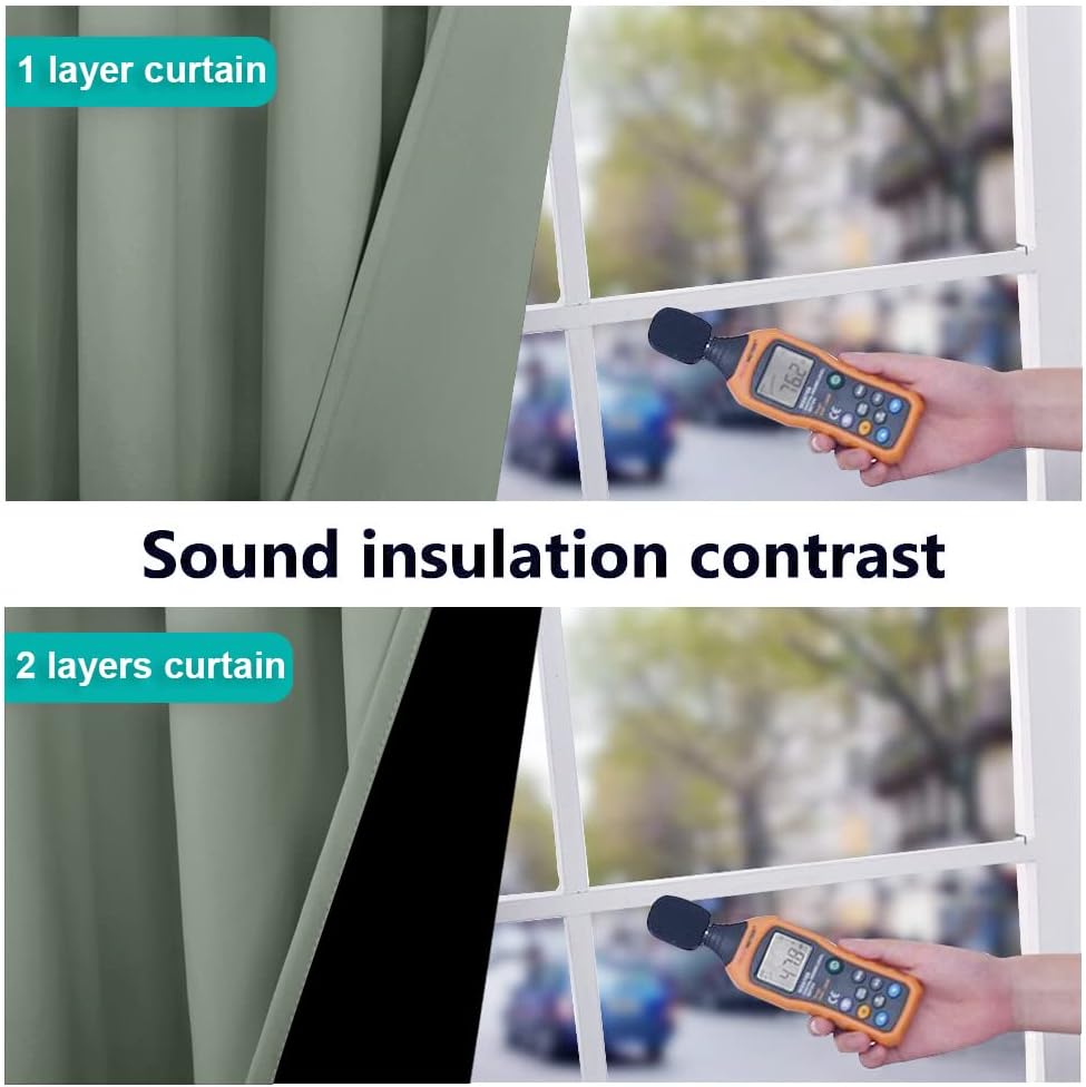 Nicetown Greyish Green 100% Blackout Lined Curtains, 2 Thick Layers Completely Blackout Window Treatment Thermal Insulated Drapes for Kitch…