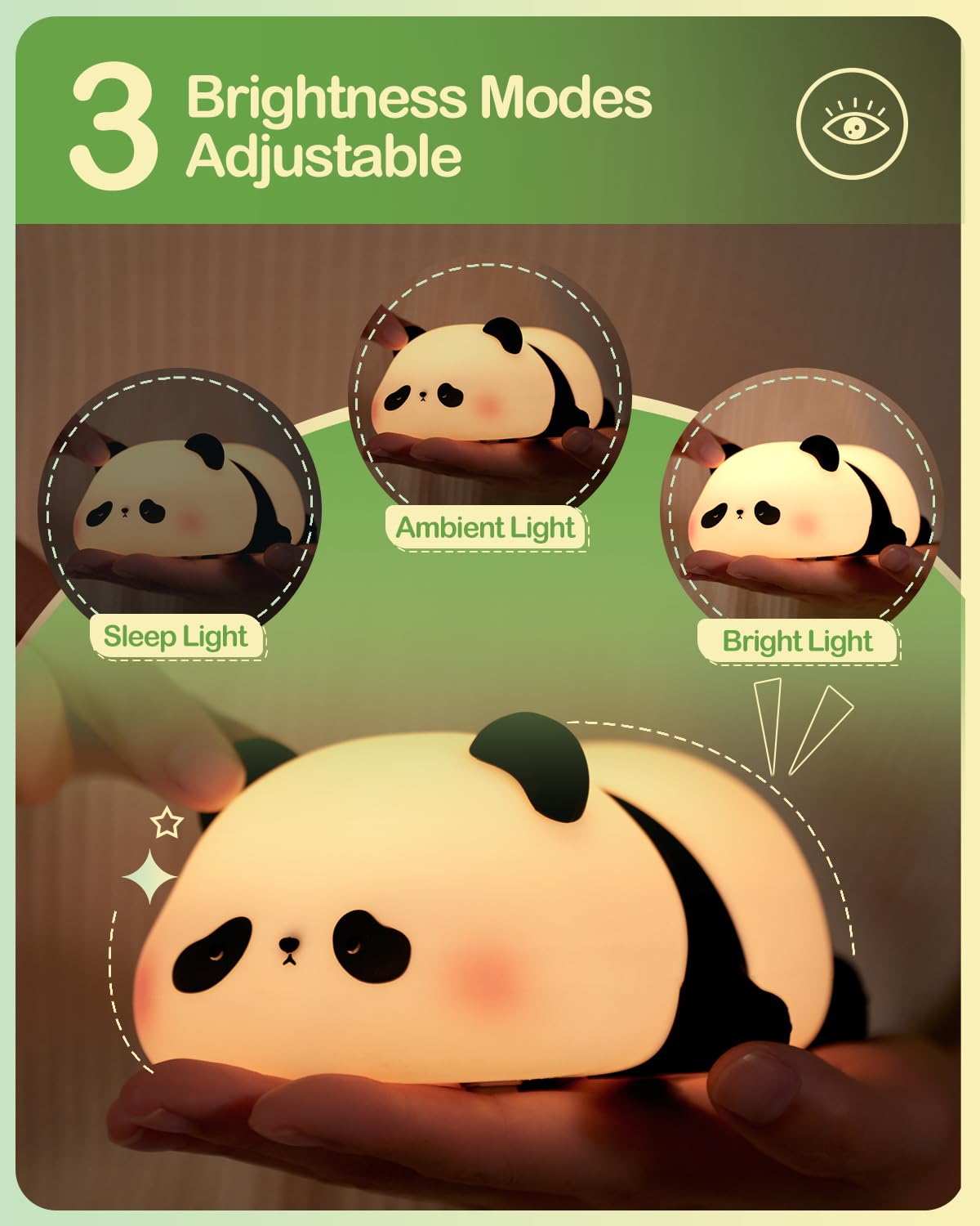 Atsuinightlight ATSUI Cute Panda Night Light, LED Squishy Novelty Animal Night Lamp, Food Grade Silicone 3 Level Dimmable Nursery Nightligh…