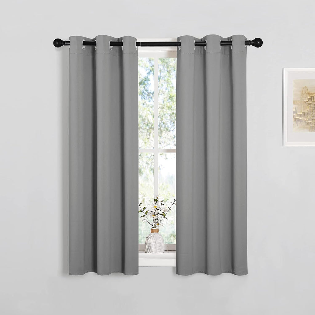NICETOWN Silver Grey Blackout Curtain Panels for Bedroom, 2 Panels, W29 x L40 inches, Thermal Insulated Grommet Top Blackout Draperies…