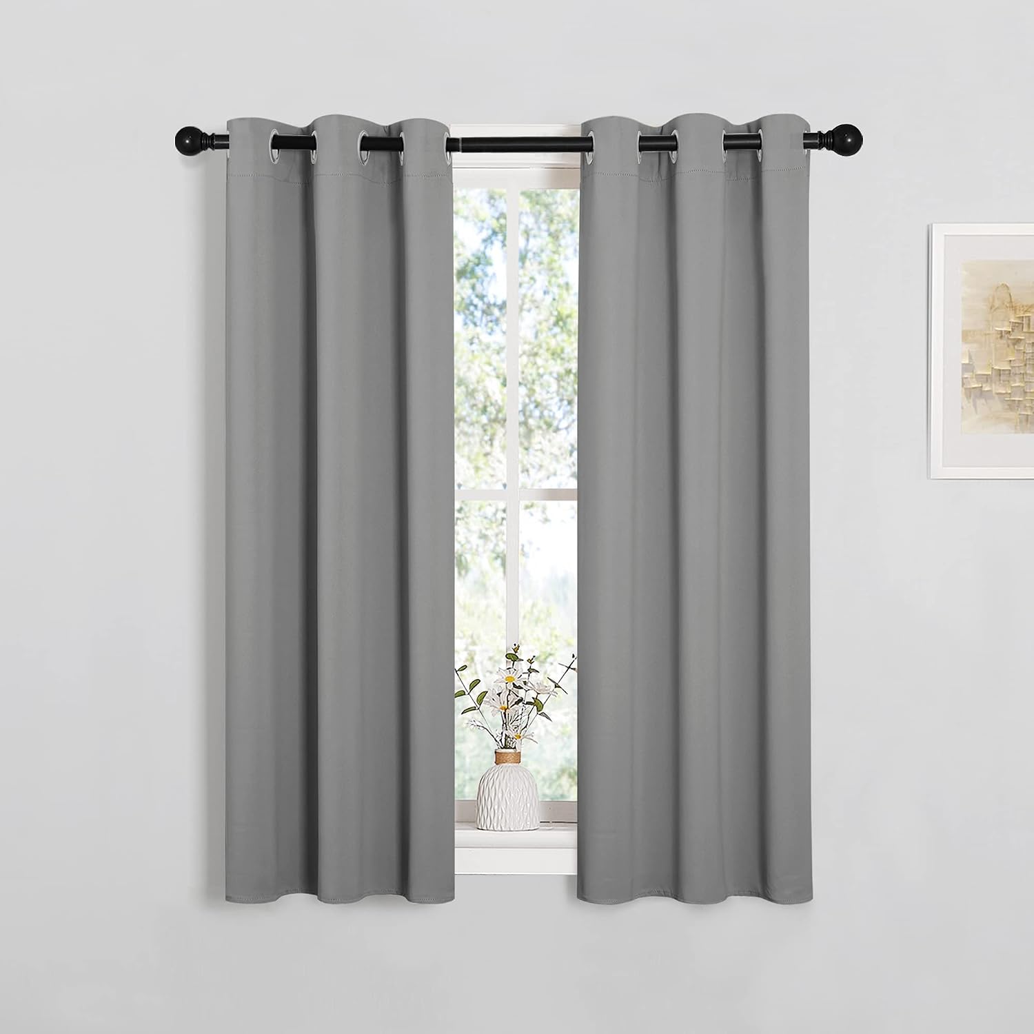 NICETOWN Silver Grey Blackout Curtain Panels for Bedroom, 2 Panels, W29 x L40 inches, Thermal Insulated Grommet Top Blackout Draperies…