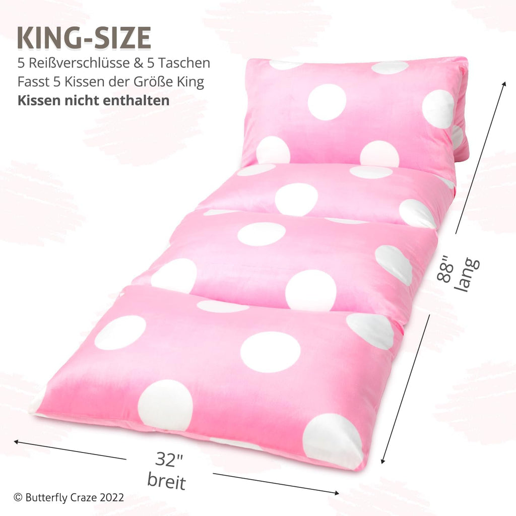 Butterfly Craze Floor Pillow Case, Mattress Bed Lounger Cover, Polka Pink, King Size - Cozy Seating Solution for Kids & Adults, Recliner…