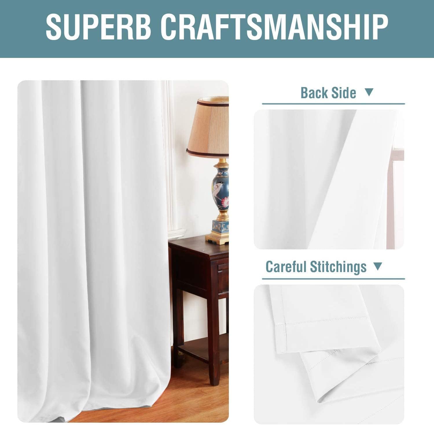 H.VERSAILTEX Pure White Curtain for Living Room Thermal Insulated Window Treatment Curtain 45 inch Length Energy Saving Solid G…