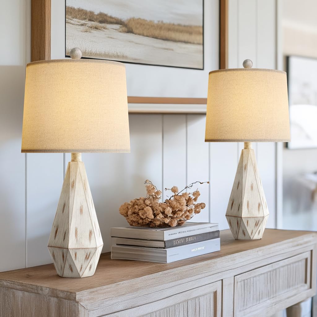 PoKat 23'' Farmhouse Table Lamps Set of 2, Beige Rustic Lamps for Living Bedroom Night Stands, Bedside Nightstands Living Room Table…