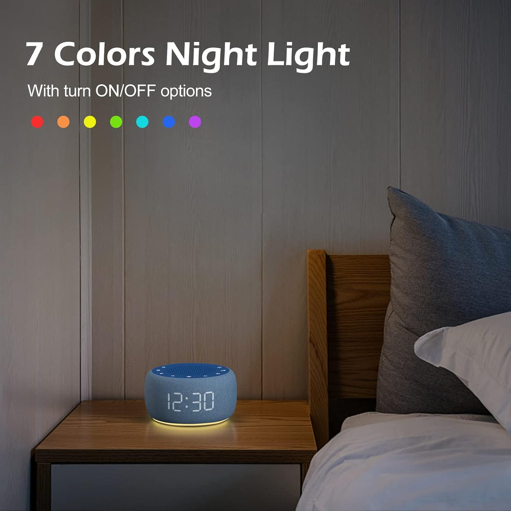 Buffbee Sound Machine & Alarm Clock 2-in-1, 0-100% Clock Face Brightness, Bottom Colored Light, Sleep Timer, Precise 30-Level Volume…