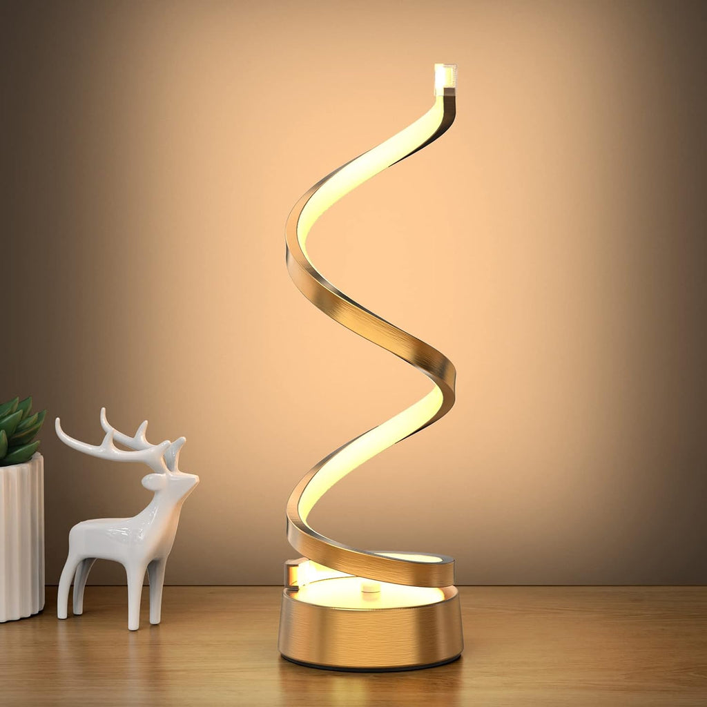 NUÜR Gold Infinity Spiral LED Table Lamp, Dimmable Metallic Bedside Lamp with Touch Controller, 3 Colour Temperature, 15.8 Inch Height…