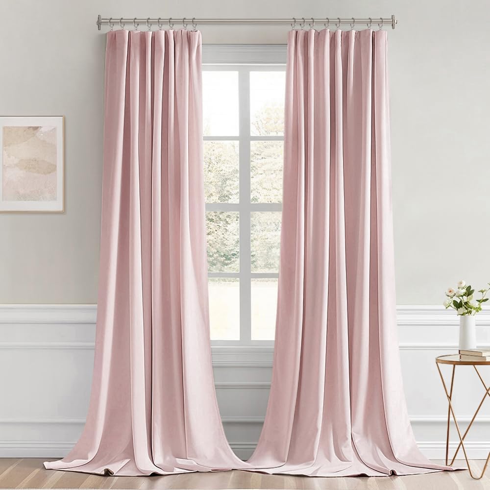 Miulee Baby Pink Back Tab Blackout Curtains 108 Inch Long 2 Panels Set for Living Room Bedroom Privacy, Rod Pocket/Pinch Pleated Extra Long…
