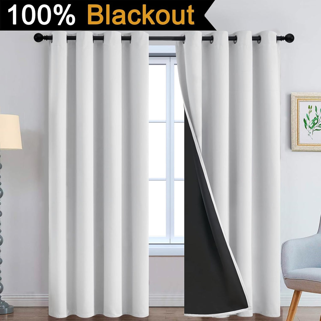 Yakamok 100% Blackout Curtains 96 Inches Long, 2 Thick Layers Heat and Full Light Blocking Soft Thermal Insulated Drapes for Bedroom(52" Wi…
