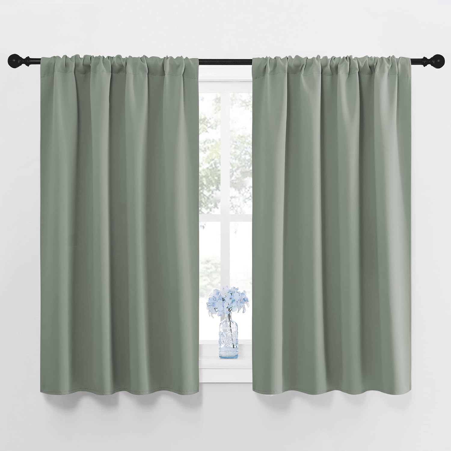 NICETOWN Window Curtains Blackout Drapes - Thermal Insulated Solid Rod Pocket Blackout Curtains/Draperies for Living Room (Sage Green, 1…