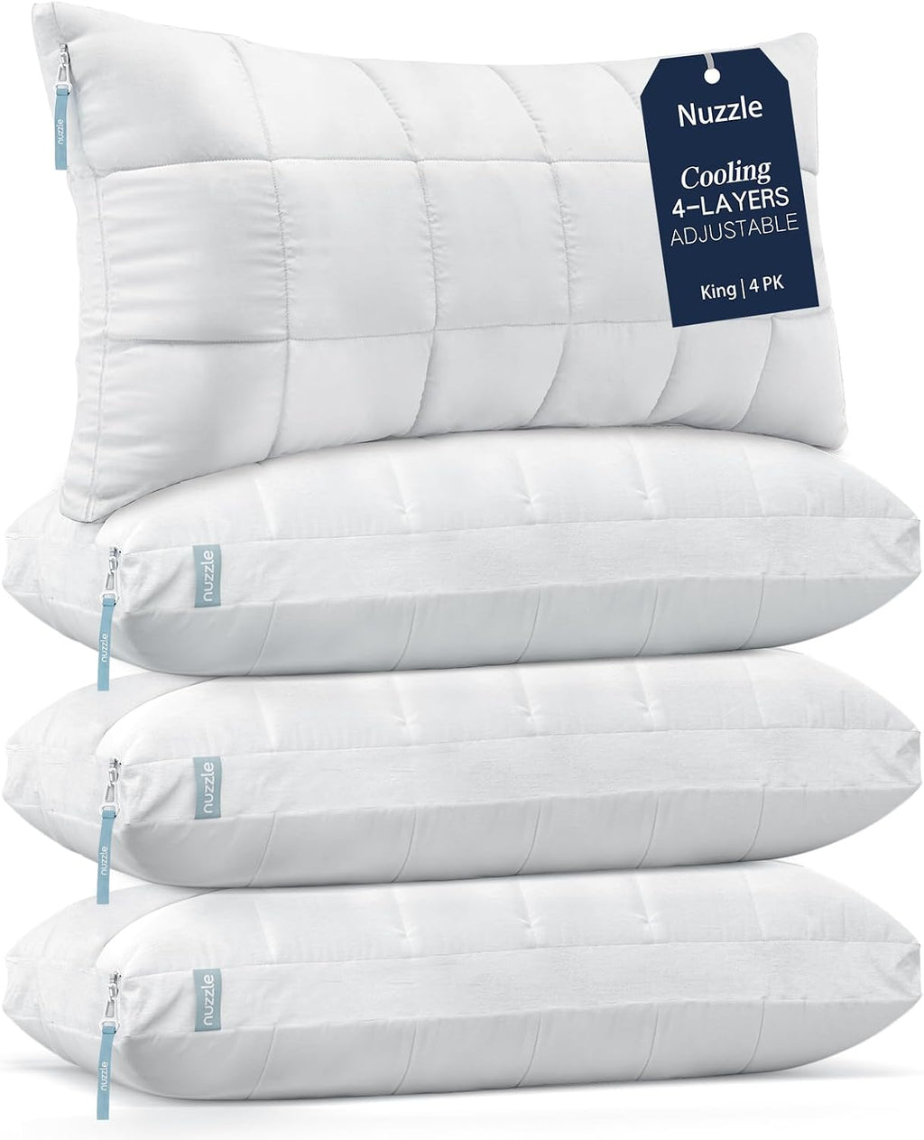 Nuzzlepillow Nuzzle King Size Pillows Set of 4 Adjustable Firm Pillows, Luxury Hotel Collection Bed Pillows – Adjust Height Soft Cooling Pi…