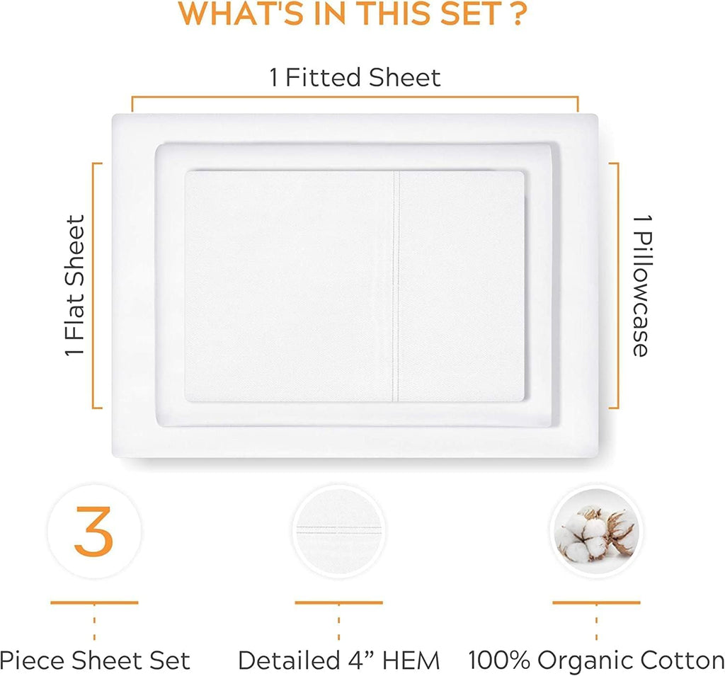 SleepMantra Sleep Mantra 100% Organic Cotton Twin Bed Sheet Set - Soft & Cooling Percale Weave - 4 Piece Bedding Set with Deep Pocket - GOT…