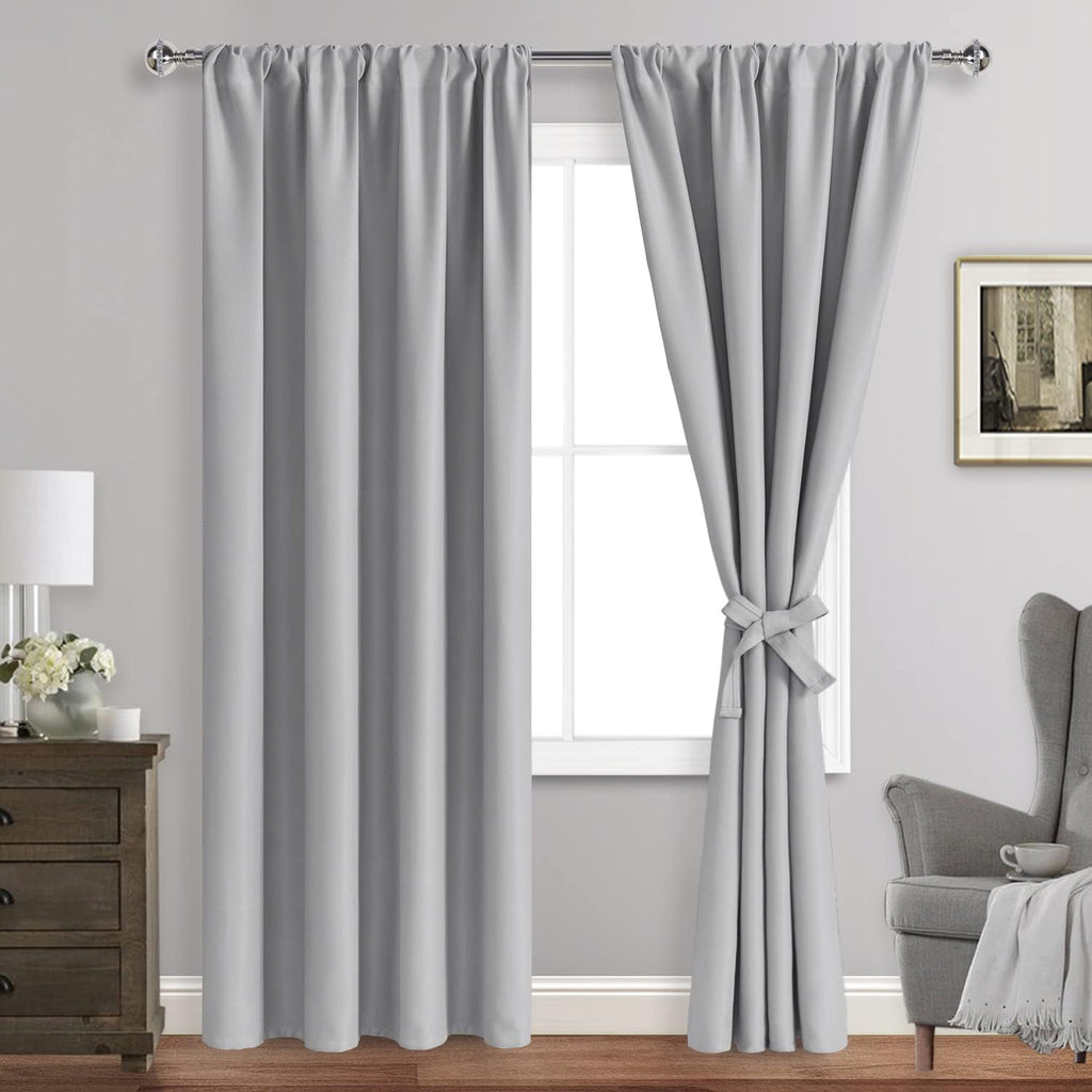Jiuzhen Thermal Insulated Blackout Curtains with Tiebacks, Energy Saving Room Darkening Curtains, Rod Pocket Curtains for Bedroom Living Ro…