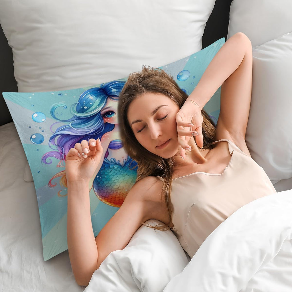 Satin Pillowcase for Hair and Skin Rainbow Mermaid Girls Soft Silk Pillow Case with Envelope Closure Cooling Pillow Cases Slip Standard…