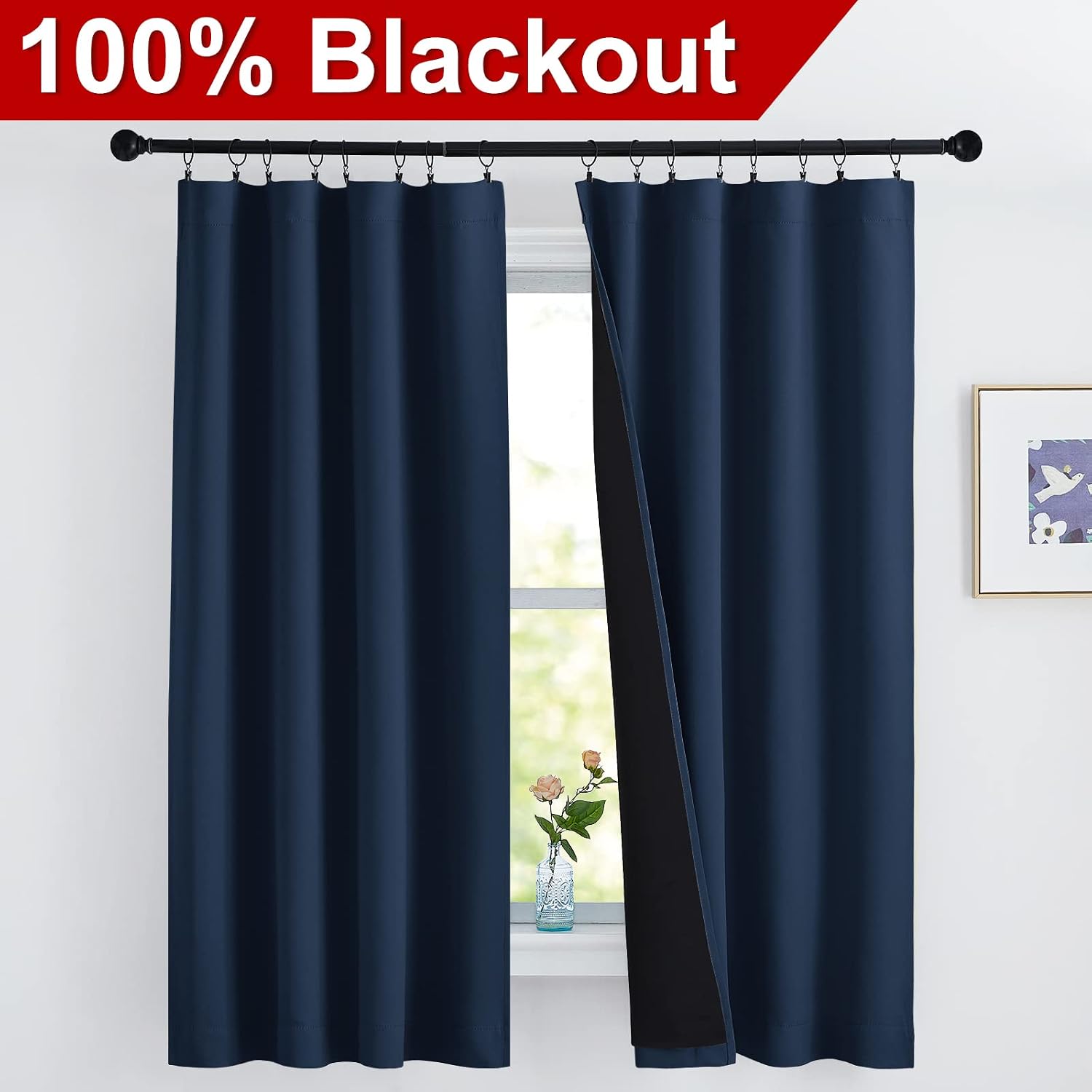 Nicetown 100% Blackout Curtains, Thermal Insulated Black Liner Panels for Nursery Room, Noise Reducing and Cold Blocking Drapes for Windows…