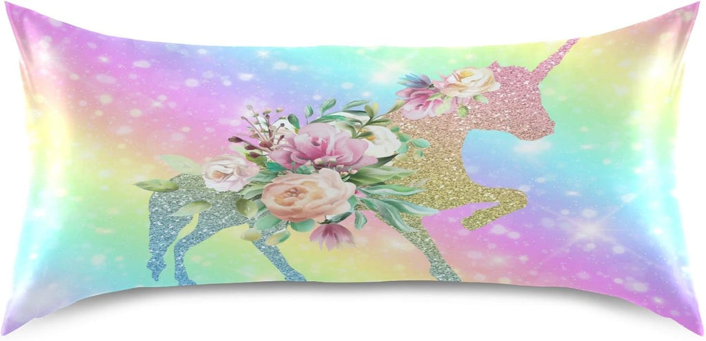 Blueangle Rainbow Unicorn Satin Pillowcase for Hair and Skin Silk Pillowcase, Queen Size(20x30 inches) - Satin Pillow Covers with…