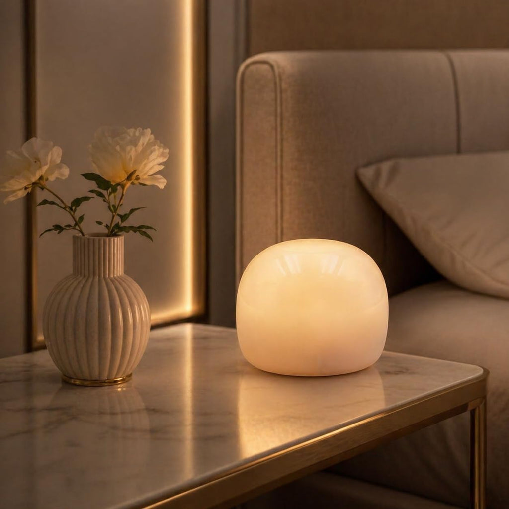 100% Marble Touch Pat Lamp, Unique Natural Stone Small Night Table Lamp, Type-C Rechargeable 3-Way Dimmable Bedside Lamp, Warm Ambient…