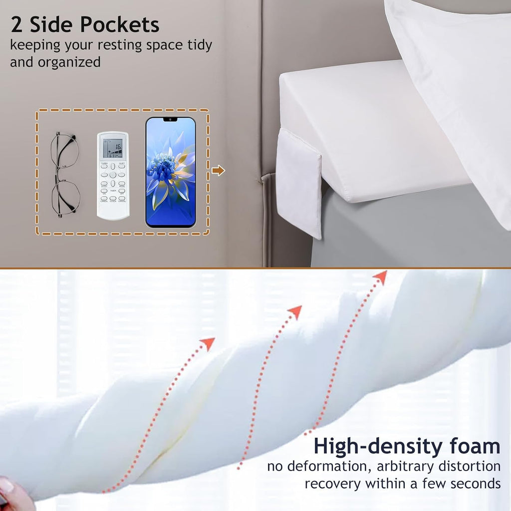 Vekkia Queen Bed Wedge Pillow for Headboard Gap Filler(0-5"), High-Density Foam, Prevent Pillow & Item from Falling, Ergonomic Design, Large…