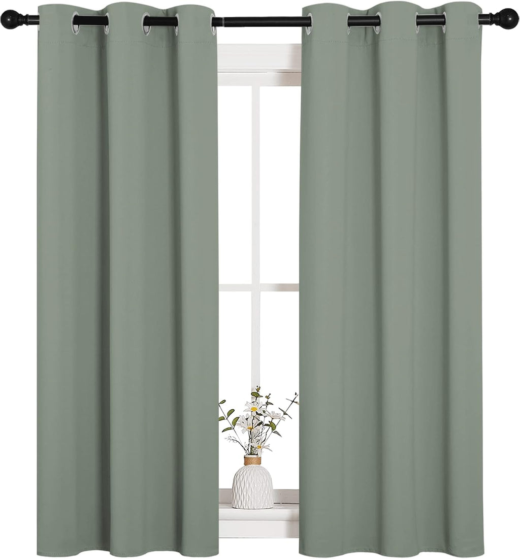 NICETOWN Window Curtain Panels, Thermal Insulated Solid Grommet Blackout Draperies/Drapes for Basement (Greyish Green, 1 Pair, 34 by…